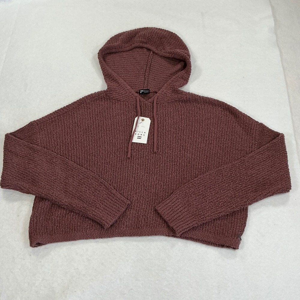 Billabong Womens Mauve Chenille Knit Cropped Hoodie Sweater Medium NWT